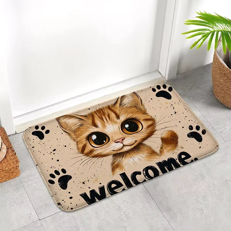 VIKAMA Alfombra de dibujos animados de gato lindo, felpudo suave, alfombrilla de bienvenida, alfombra de sala de estar, alfombra de cocina, alfombra para dormitorio, alfombra de exterior, decoración del hogar
