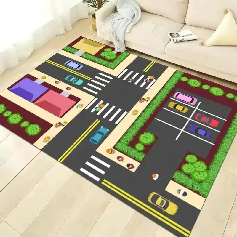 VIAKAMA Alfombra de dibujos animados, guardería, educación infantil, habitación de niños, parque de tráfico, pista, esteras de juego para bebés