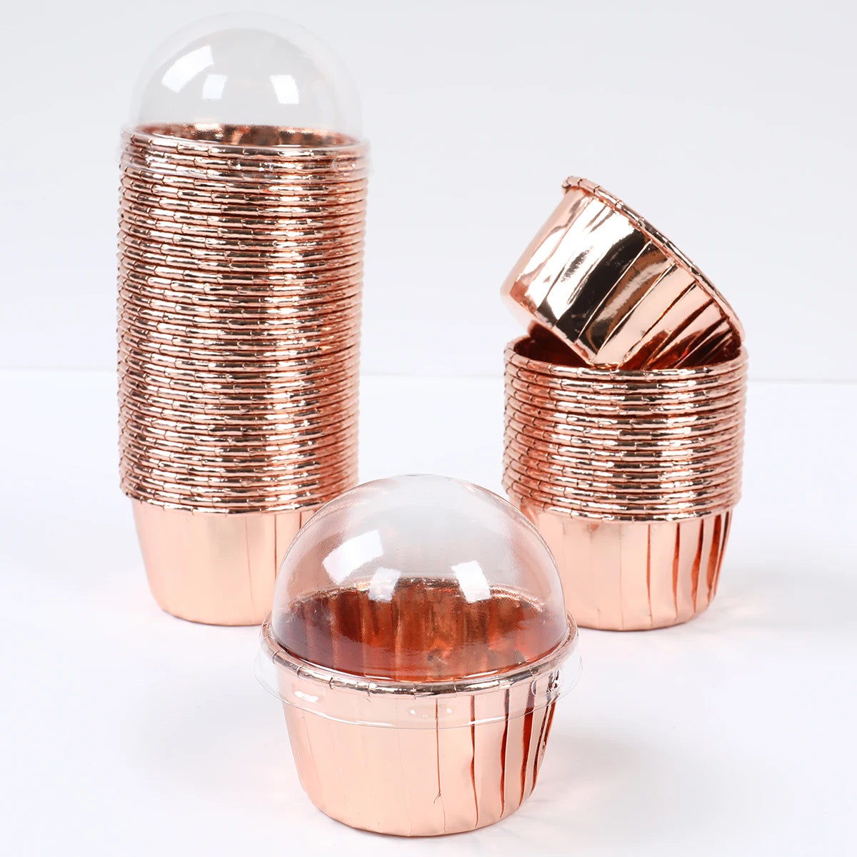 50 cajas transparentes para tartas, recipientes transparentes para magdalenas, cúpulas para repostería, cajas de embalaje, suministros para fiestas de boda, regalos, decoración
