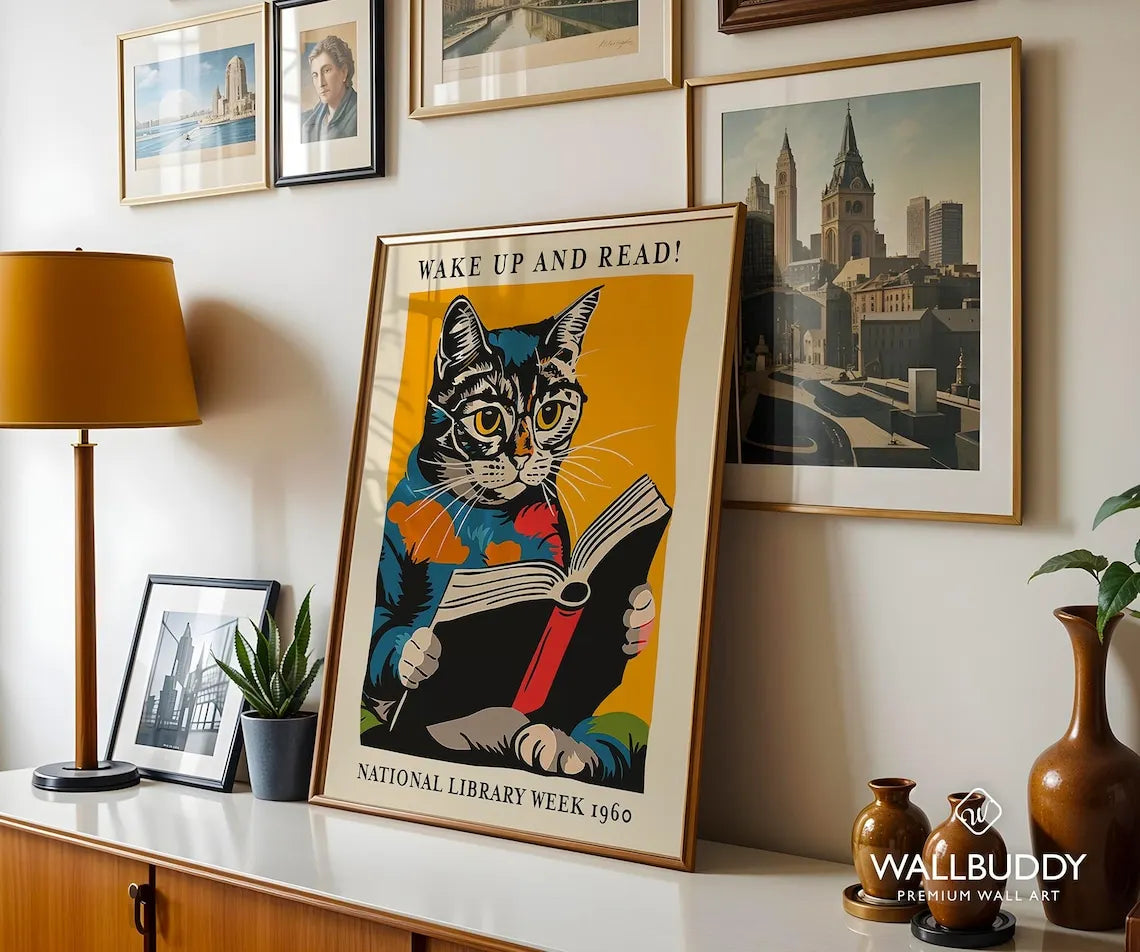 Réveillez-vous et lisez la Semaine Nationale de la Bibliothèque 1960 Impressions d'art mural sur toile Peinture Affiche Photo pour salon Décoration intérieure