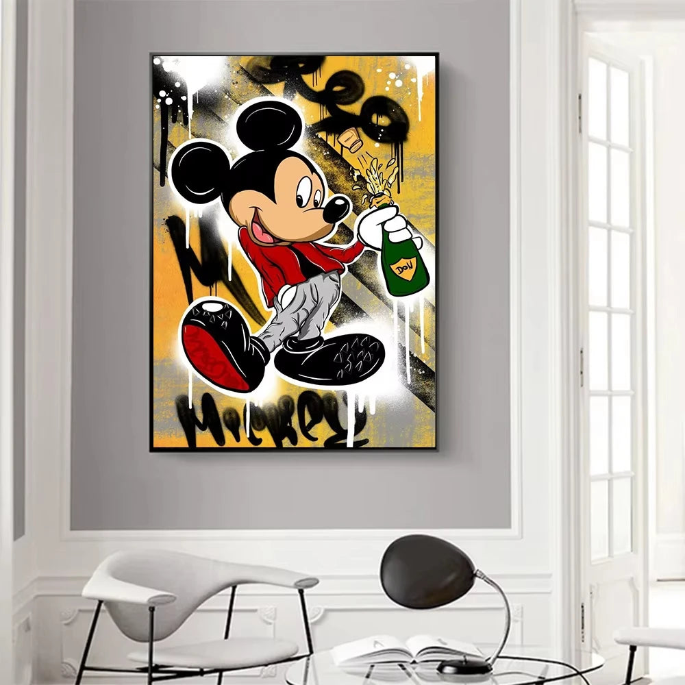 Mickey Mouse Minnie Graffiti Callejero Lienzo Pintura Láminas Póster Creativo Moderno Cuadros de Pared Decoración Hogar Salón