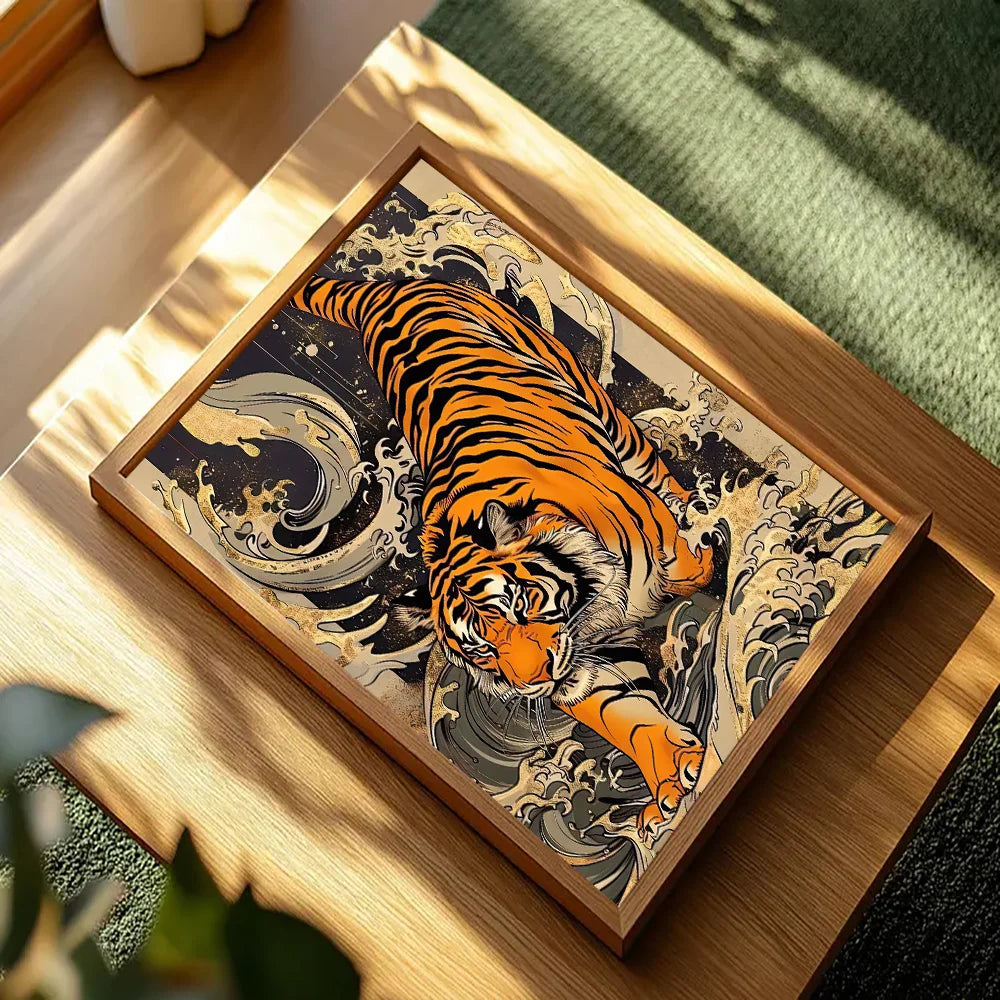 Lienzo vintage Ukiyo-e de tigre – Póster japonés de pared para sala de estar, dormitorio, decoración nórdica del hogar
