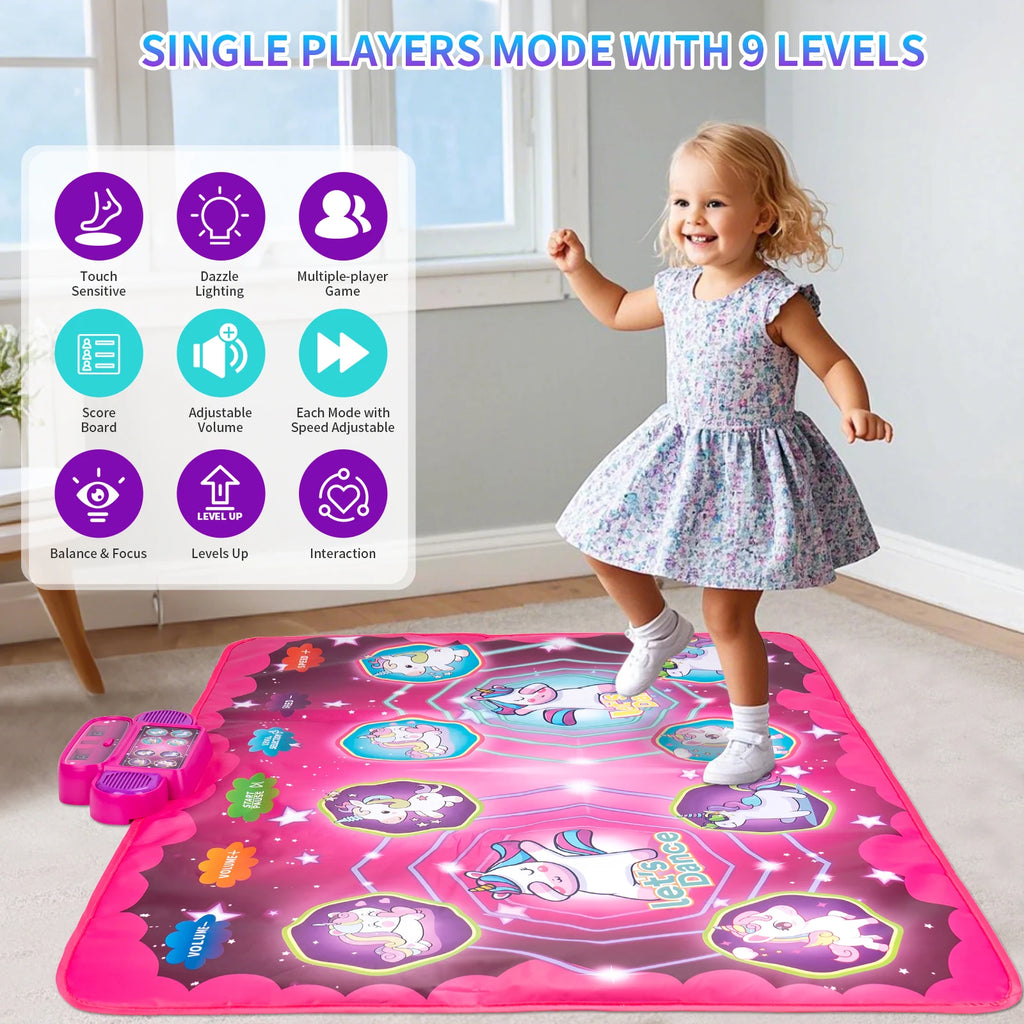 Tapis de danse pour enfants Couverture de musique électronique Tapis de sol pour enfants Mode double joueur avec 9 niveaux Jouets éducatifs Cadeaux pour enfants