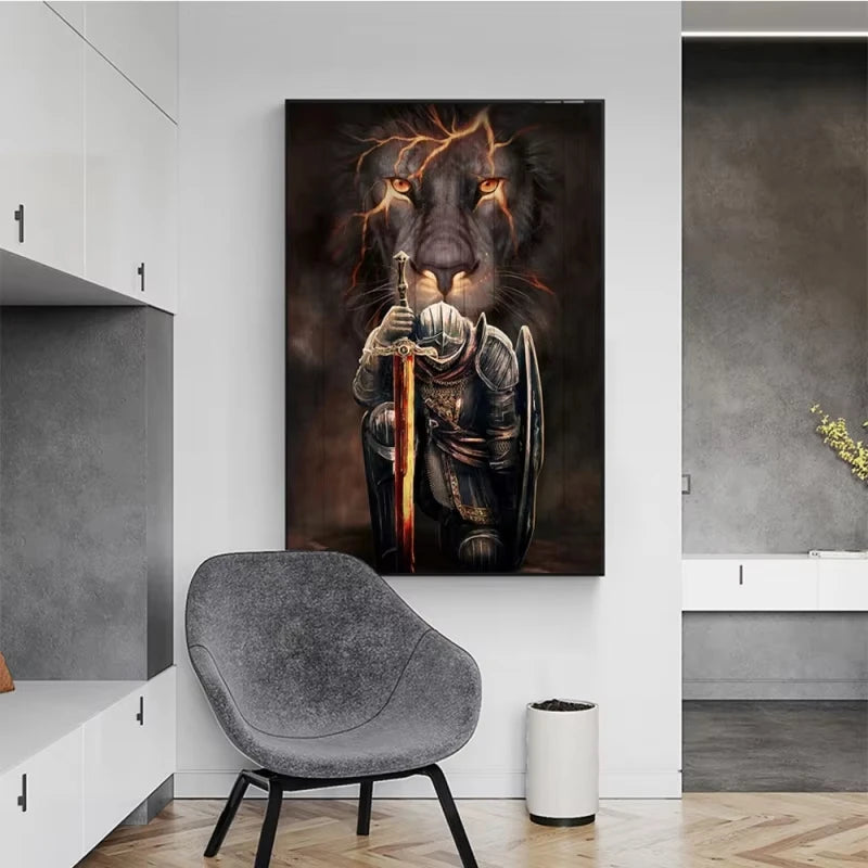 Classic Christian Wall Art Bible Jesus Lion And Warrior Oil On Canvas Posters And Prints Living Room Decoration Gifts