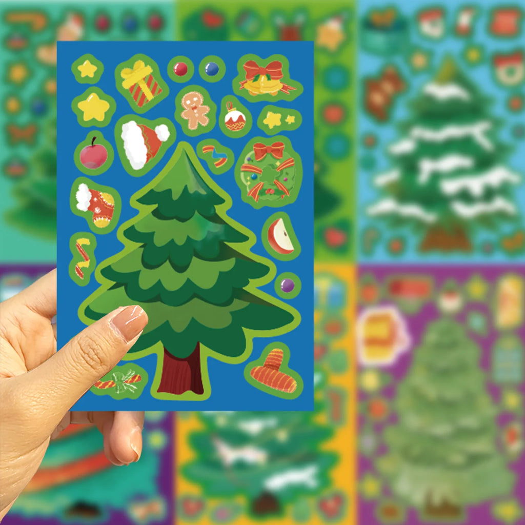 8/16/24 autocollants de puzzle jouet, autocollants de père Noël à faire soi-même pour arbre de Noël, autocollants de papeterie étanches à la main