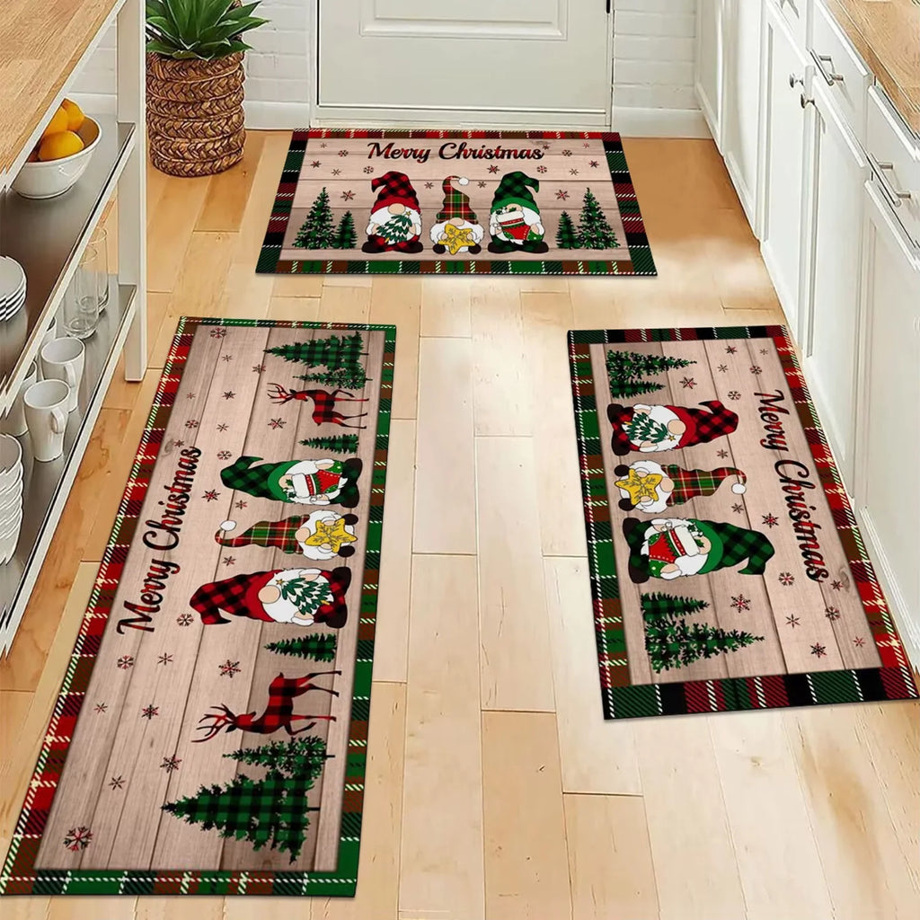 Vikama Tapis de Noël Nain Motif Sapin Tapis de Cuisine Salon Chambres Tapis de Chevet Antidérapant Tapis de Sol Salle de Bain