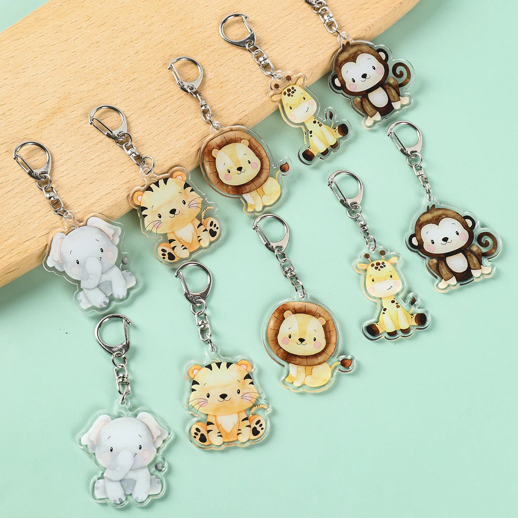 Porte-clés animaux de la jungle Porte-clés animaux de safari Lion Girafe Éléphant Porte-clés Décoration de fête d'anniversaire animaux Fête de naissance