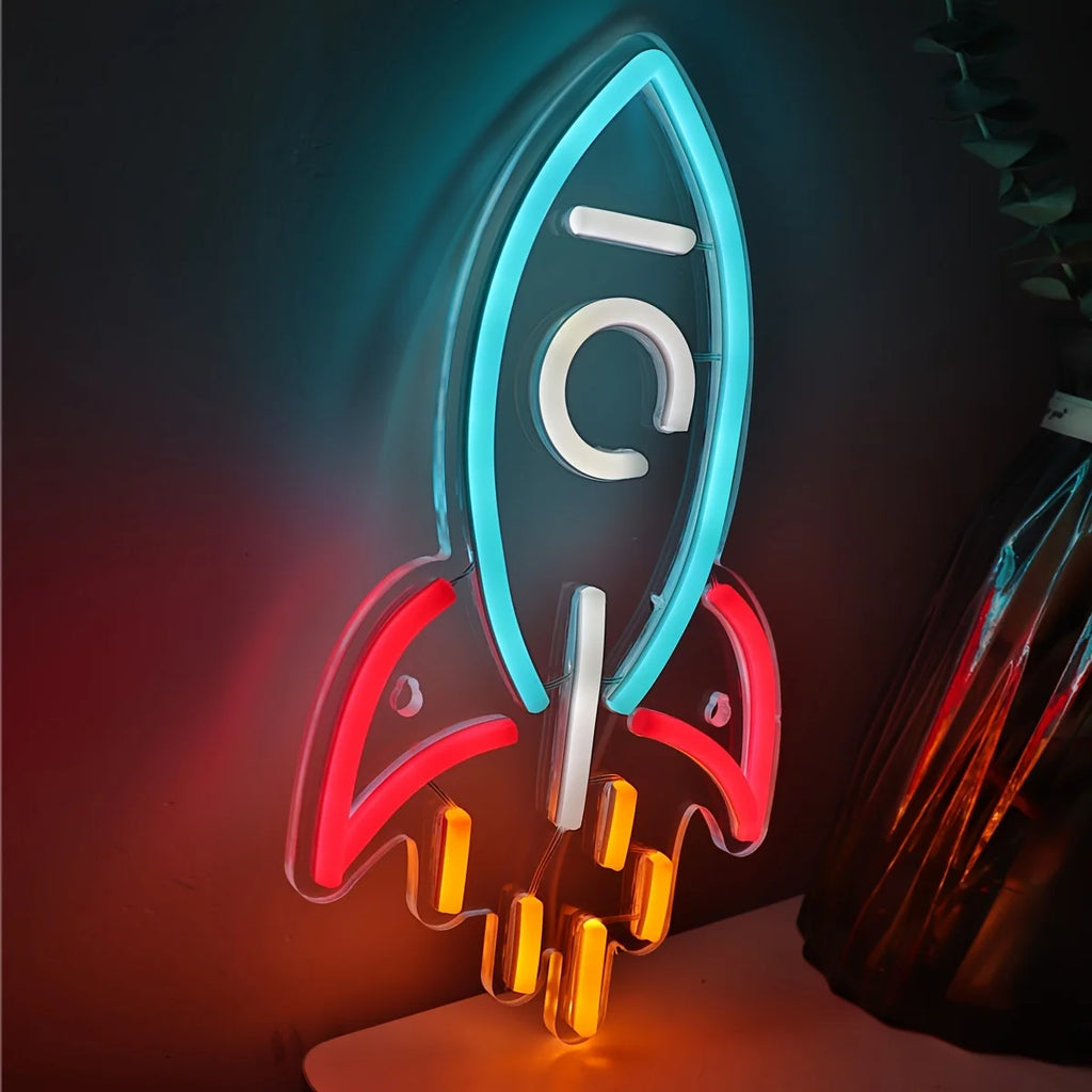Enseigne néon Rocket LED, Lumière néon LED pour veilleuse, Décoration de salle de fête, Lumière d'ambiance, Lumière décorative murale polyvalente