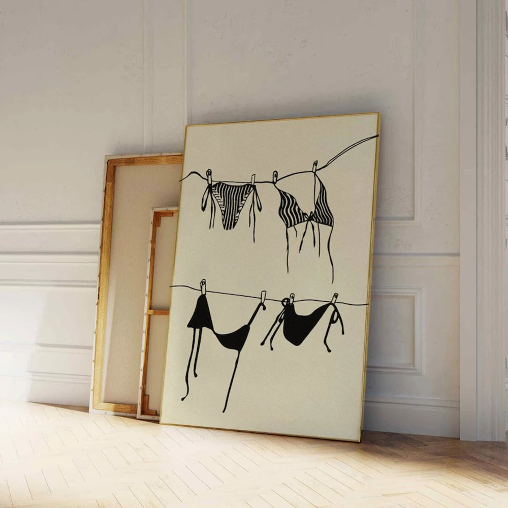 Bikini beige moderne et tendance, motifs coquette à suspendre, impressions murales, toile de peinture, affiche, image pour la décoration intérieure du salon