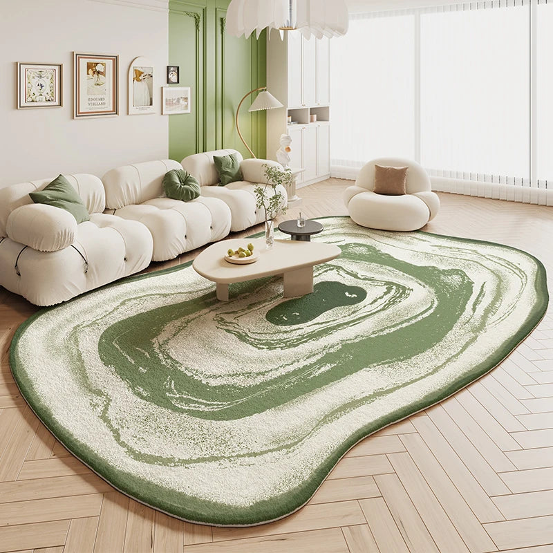 VIKAMA Alfombra Verde Sala de Estar Estilo Crema 2025 Nueva Alfombra Irregular de Peluche para Dormitorio, Mesita de Noche, Tapetes de Piso Decoración del Hogar