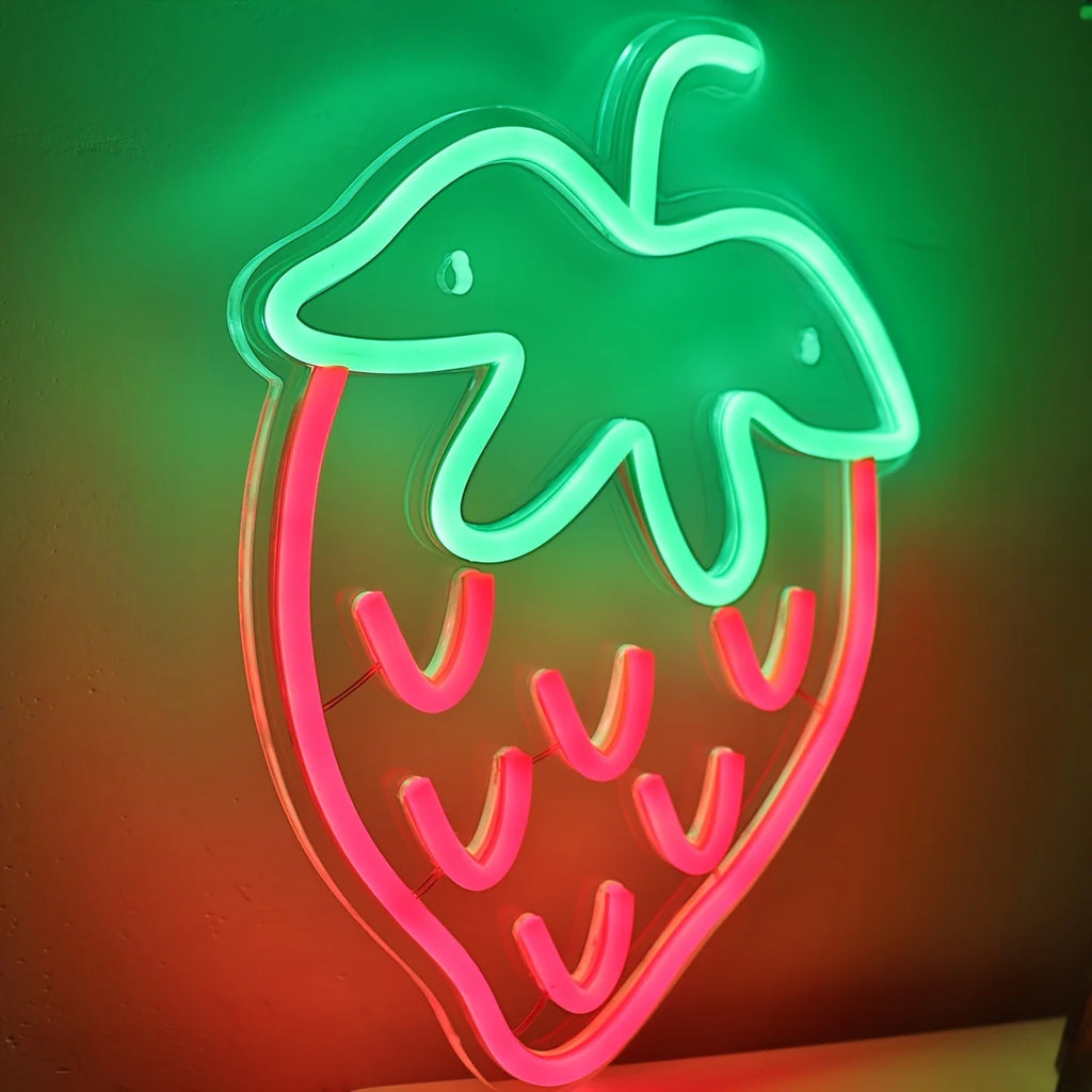 Strawberry Neon Sign LED Neon Light Wall Decor for Bdroom Game Room Store Party Kitchen Restaurant Club Gift for Friend