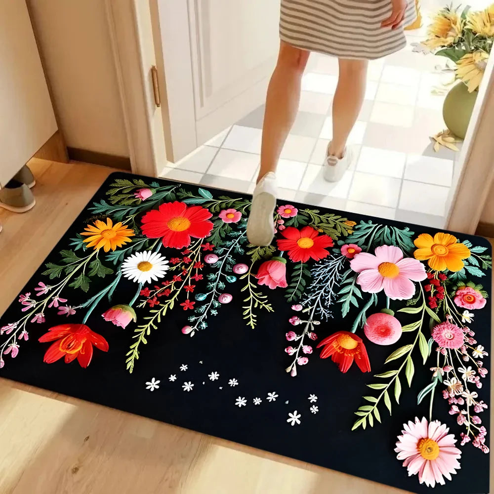 Tapis Imprimé Floral Printemps Rose Floral Paillasson Chambre Cuisine Salon Porche Entrée Tapis Antidérapant