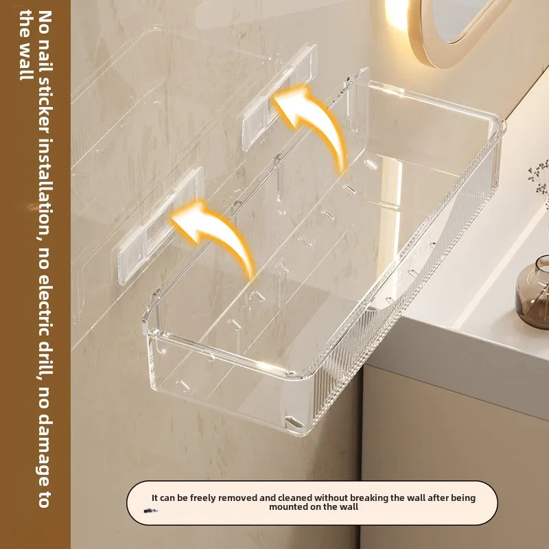 Estante de almacenamiento de cosméticos y productos para el cuidado de la piel montado en la pared para el baño sin necesidad de taladrar, estante de almacenamiento multifuncional para cocina/baño.