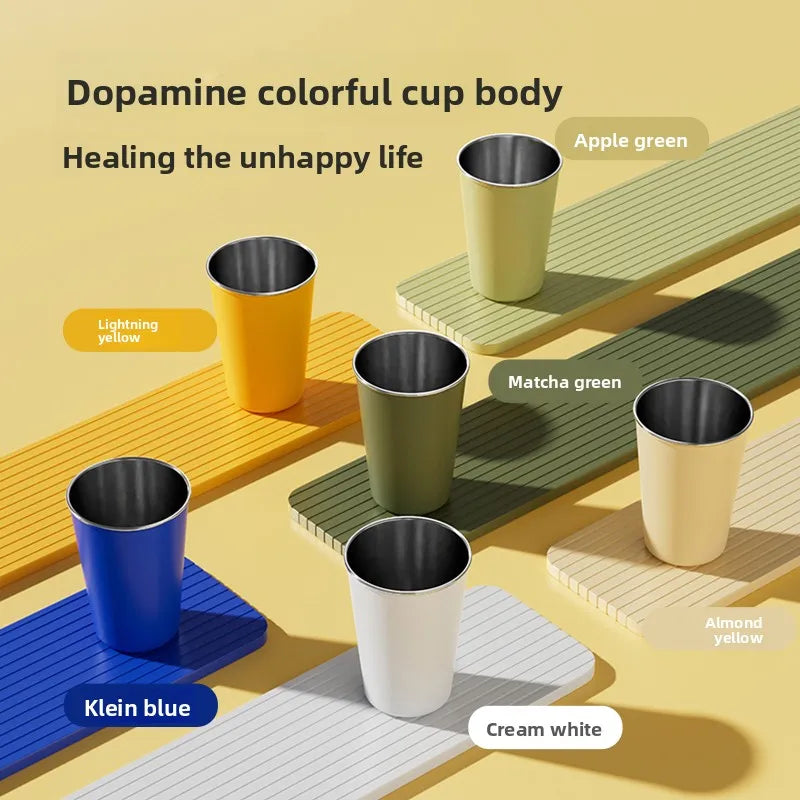 Gobelet à glace en acier inoxydable 304, 6 options de couleur, tasse à café, anti-fuite, double usage, boisson directe et paille, qualité alimentaire, empilable