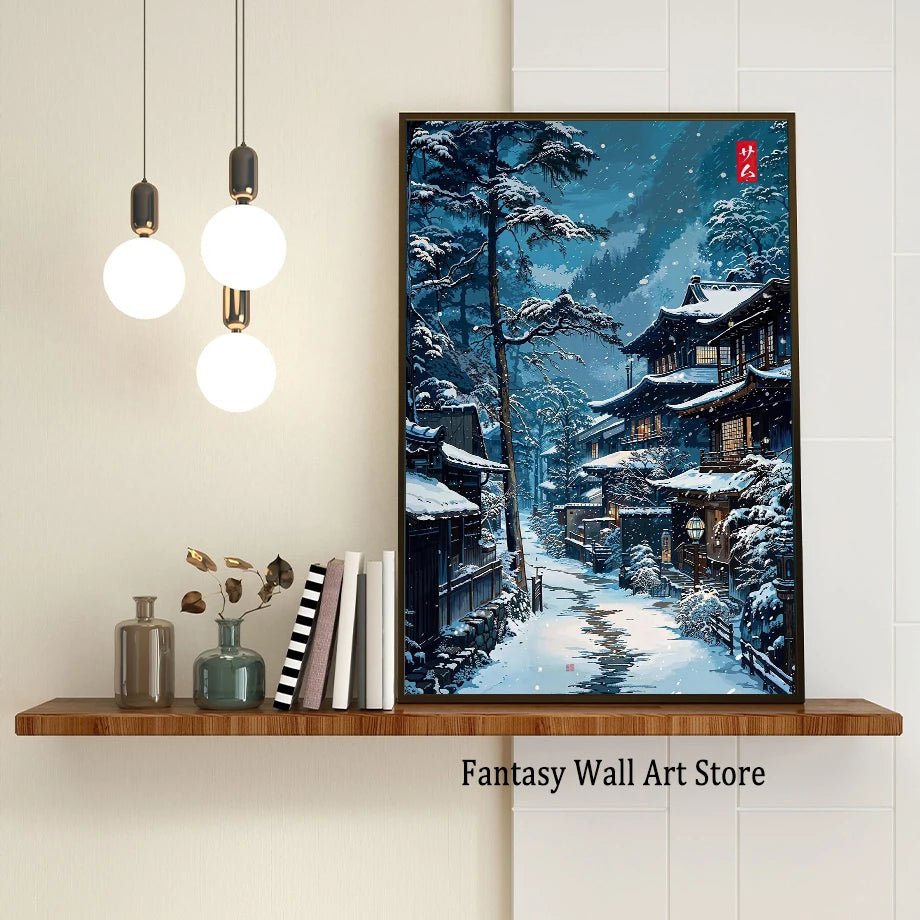 Tokio Paisaje Anime Ilustración Lámina Póster Escena Nocturna Japonesa Fuji Estilo Pintura Vintage Arte Decorativo Lienzo Arte de Pared Retro