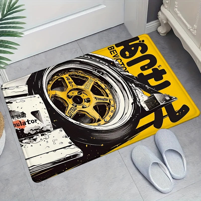 Tapis de porte d'entrée antidérapants VIKAMA Racing Wheels, tapis de chambre à coucher et de salle de bain à réduction de bruit, décoration intérieure