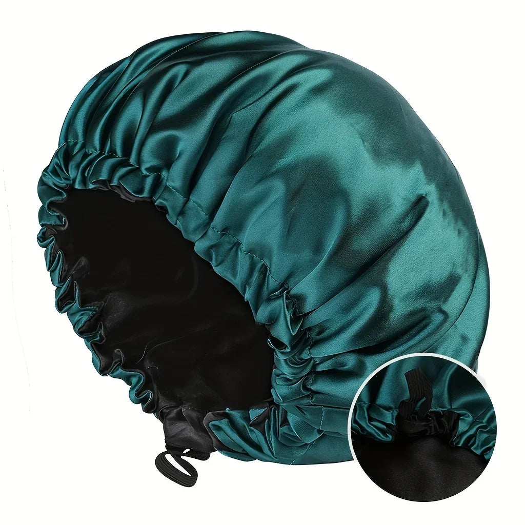Gorro de moda para mujer, de seda suave y lisa, doble capa, con botón ajustable, para uso diario en casa, cómodo para dormir