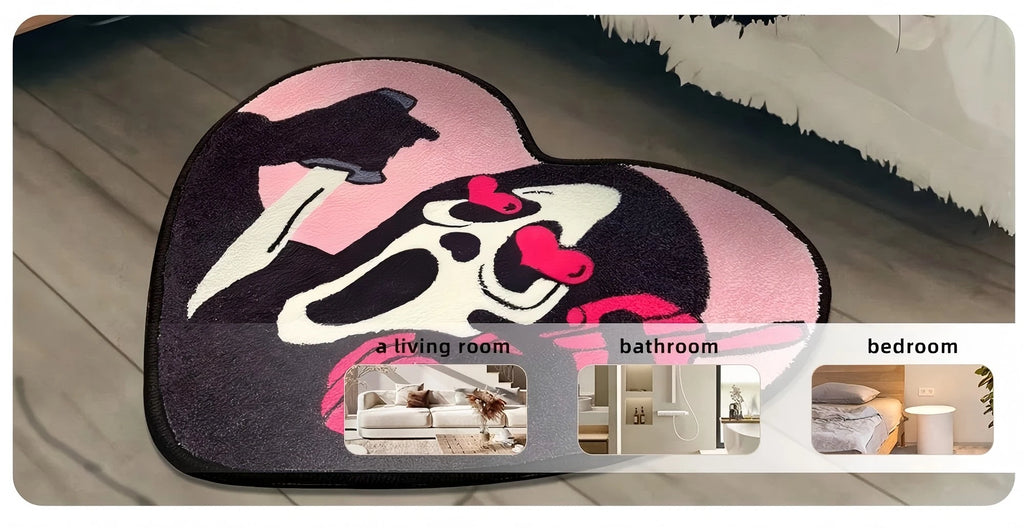 VIKAMA Heart-Shaped Skull Carpet Soft and Comfortable Halloween Decorative Floor Mat Bedside Rug Bathroom Foot Mat Home Decor