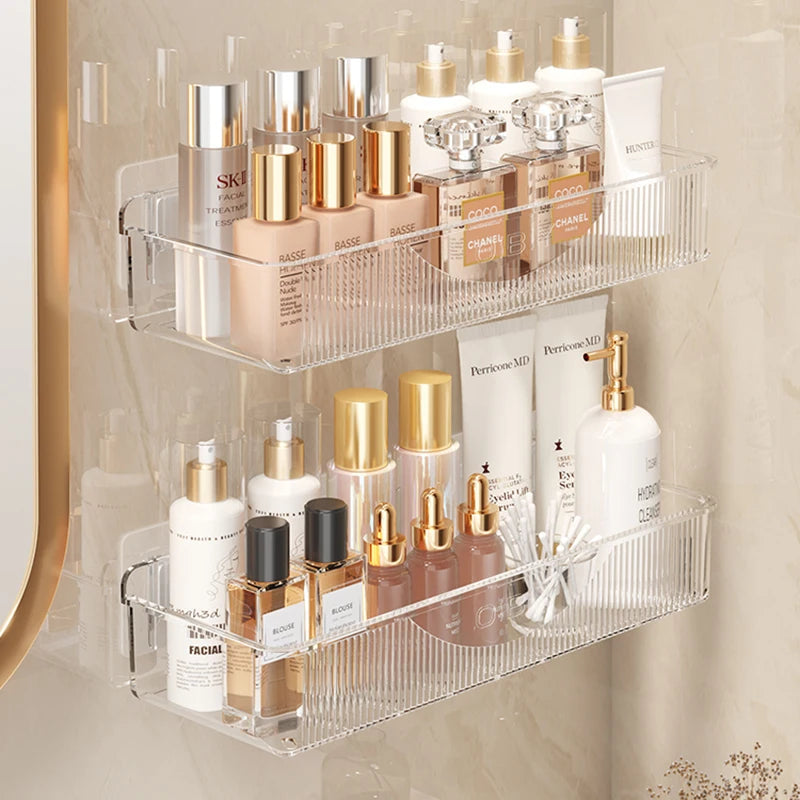 Estante de almacenamiento de cosméticos y productos para el cuidado de la piel montado en la pared para el baño sin necesidad de taladrar, estante de almacenamiento multifuncional para cocina/baño.