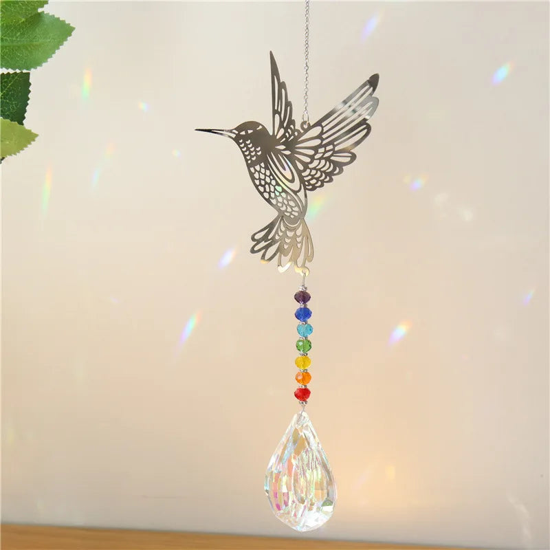 Atrapasoles de metal con forma de mariposa, colgante de bola de cristal, prisma, bricolaje, decoración colgante para ventana, decoración de jardín, atrapasoles