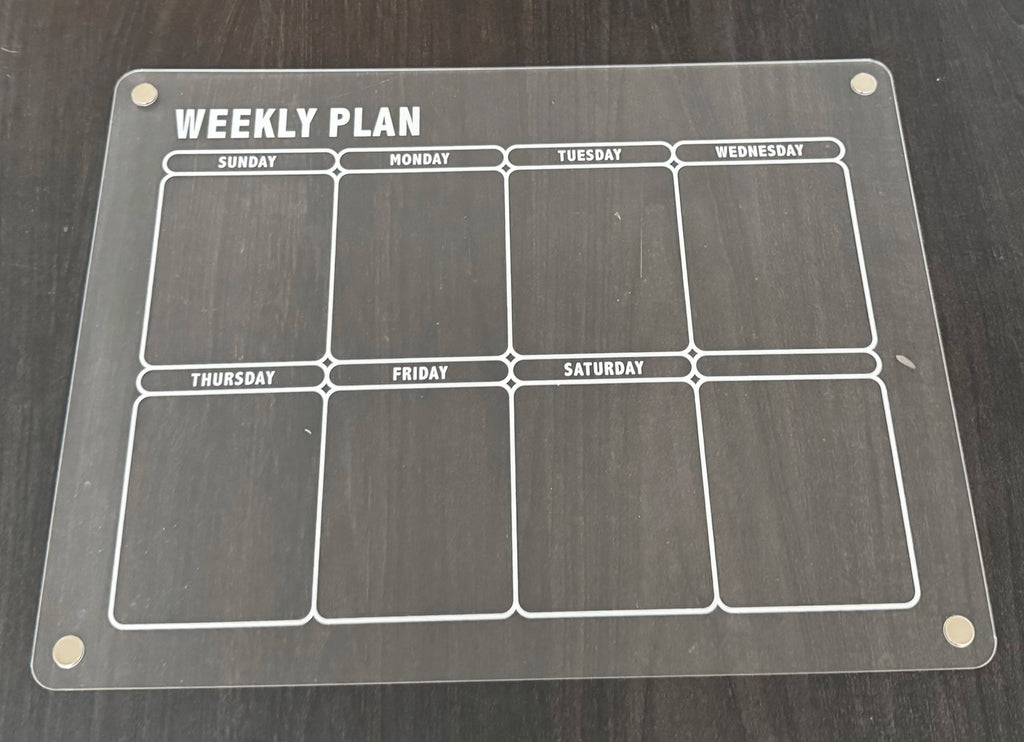 Premium Fridge Board – Clear Acrylic Weekly/Monthly Calendar, Dry/Wet-Erase Memo & Note Organizer