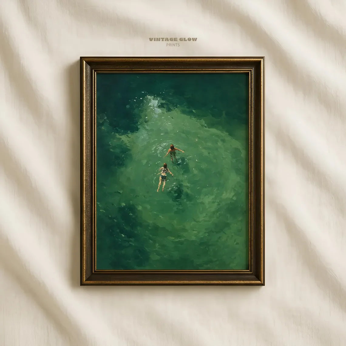 Natation dans un imprimé abstrait vert | Art mural rétro vintage | Décoration de vacances minimaliste verte | Cadeau d'art numérique | Téléchargement instantané
