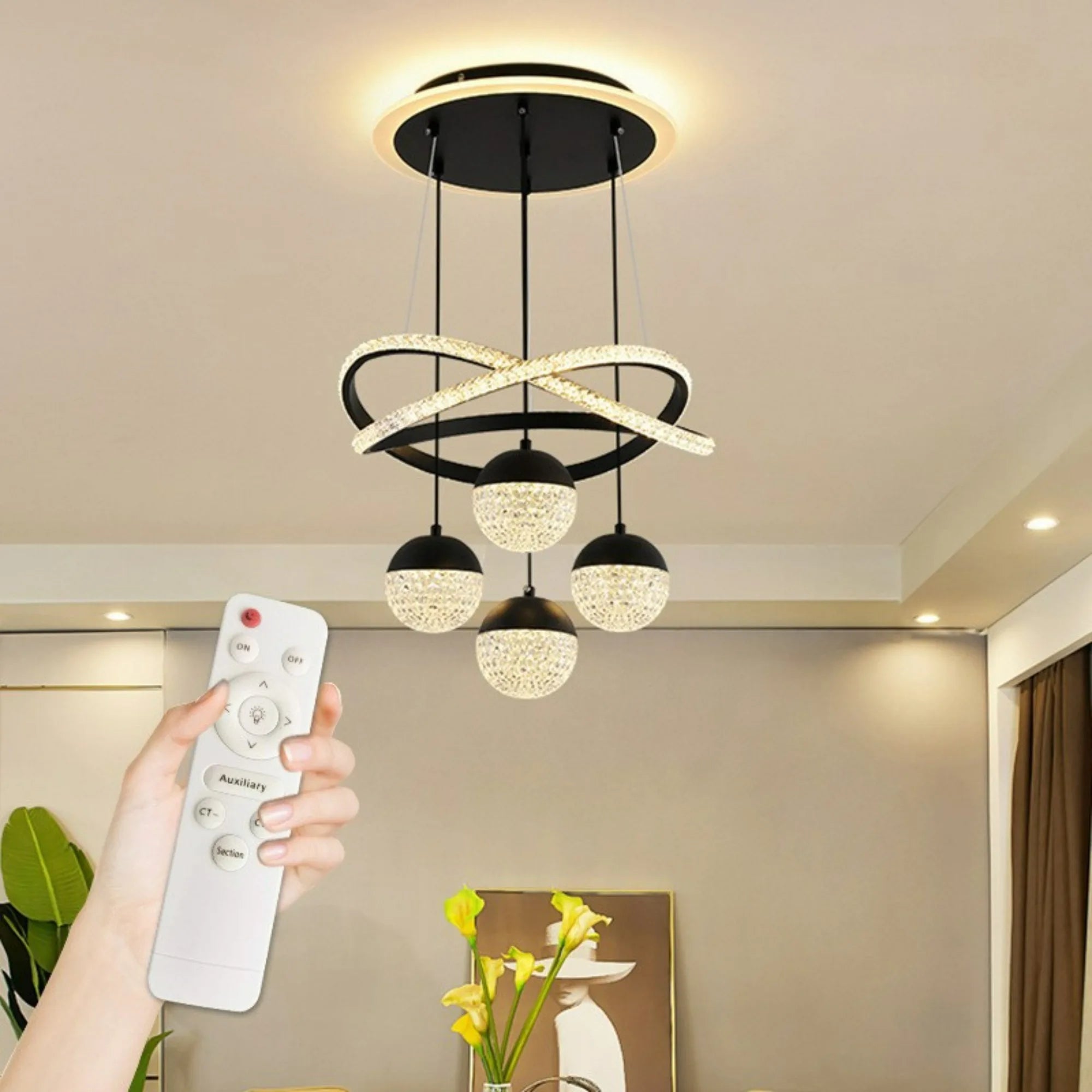 Suspension LED avec Télécommande, Intensité Lumineuse Réglable sur Trois Couleurs, Luminaire Simple pour Salon, Salle à Manger, Bar, Comptoir, Escalier