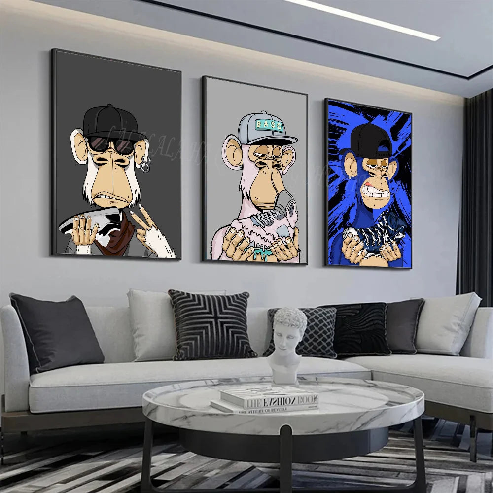 Divertido Mono Animal Con Un Sombrero Moda Bored APE Un Póster Pósteres HD Decoración Para Hogar Habitación Bar Cafetería Arte Pintura De Pared Cuadro