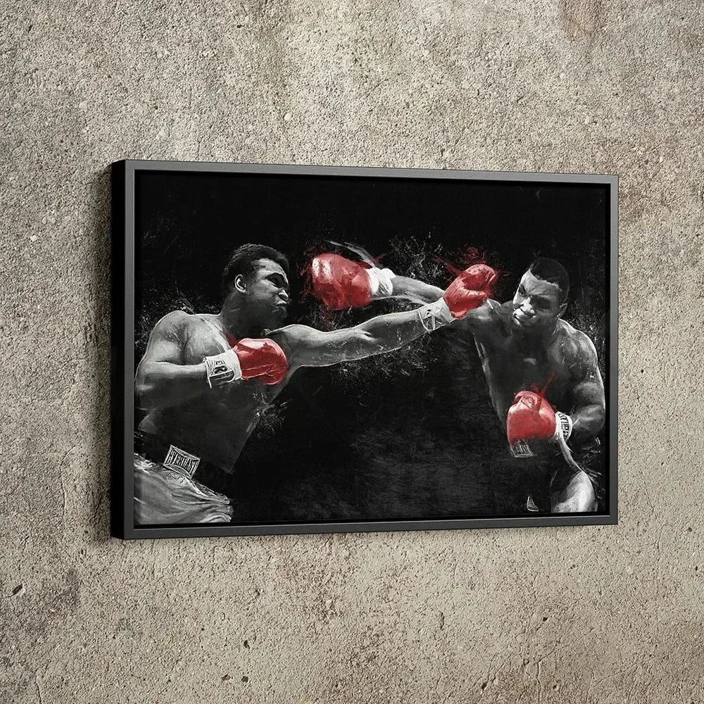 Classic Vintage Wall Art Mike Tyson Vs Muhammad Boxing Painting, HD Canvas Printed Poster, Home Living Room Bedroom Decoration