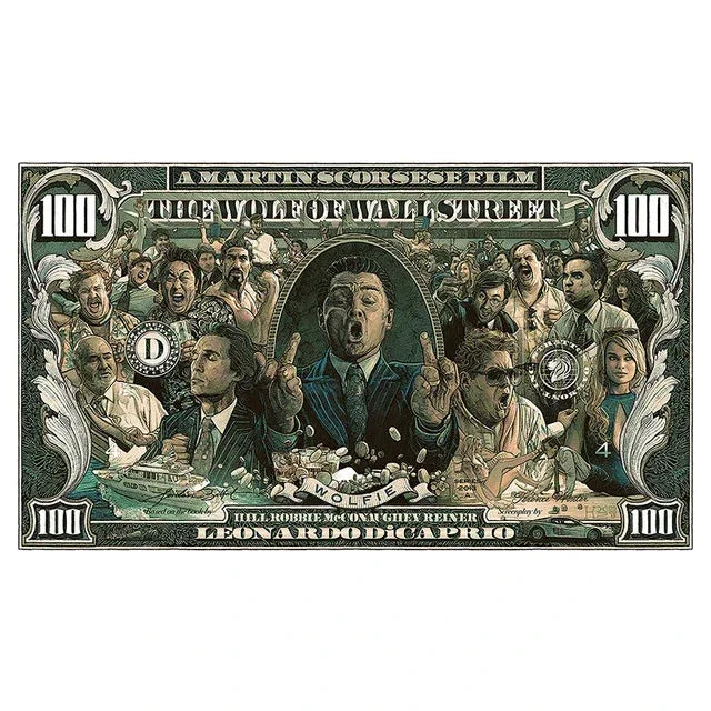 Arte de pared vintage, tarjeta negra americana El lobo de Wall Street, póster impreso en lienzo, decoración para sala de estar o dormitorio