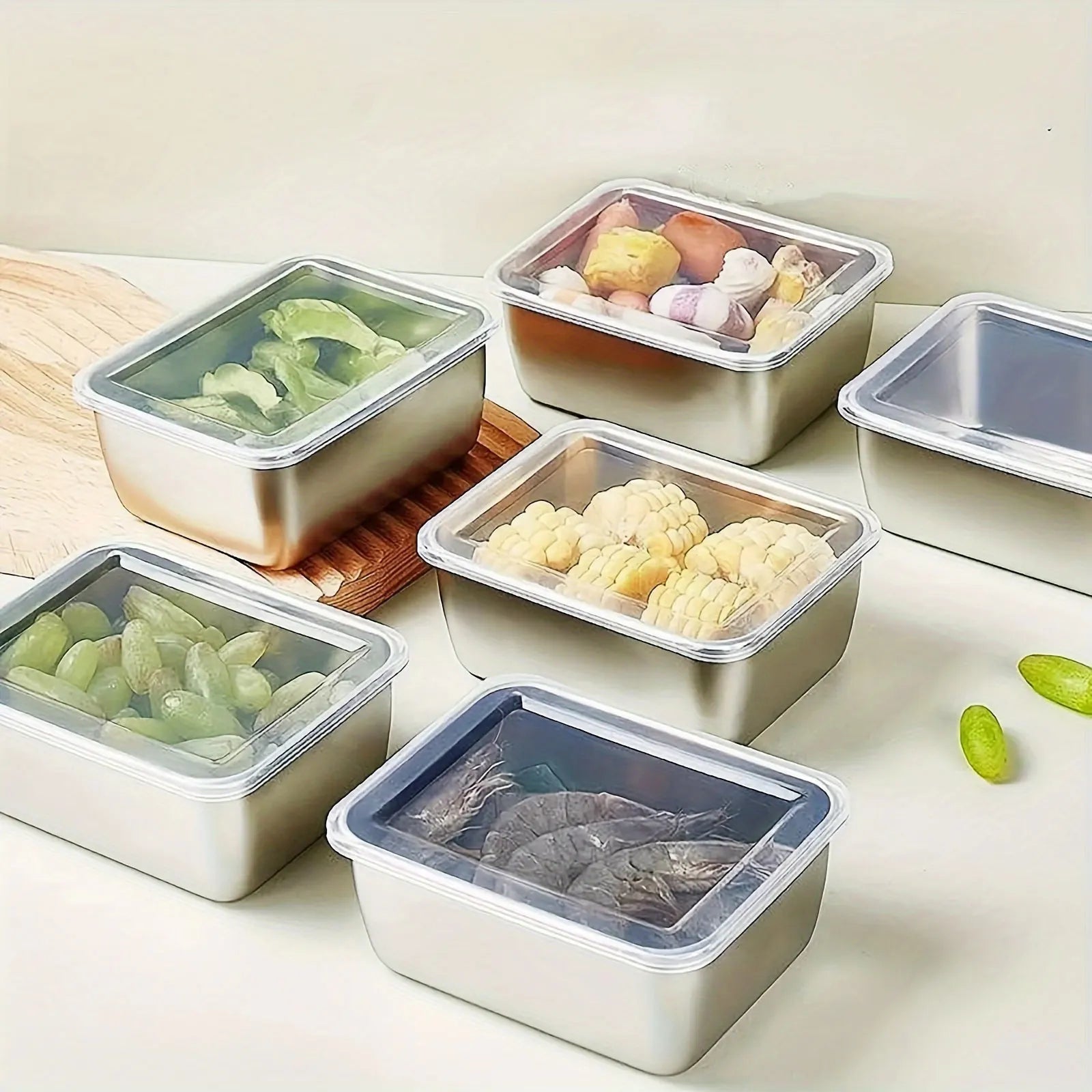 Recipiente rectangular de acero inoxidable para mantener los alimentos frescos, bandeja bento para pícnic, caja de almacenamiento para refrigerador y congelador, plato de restaurante