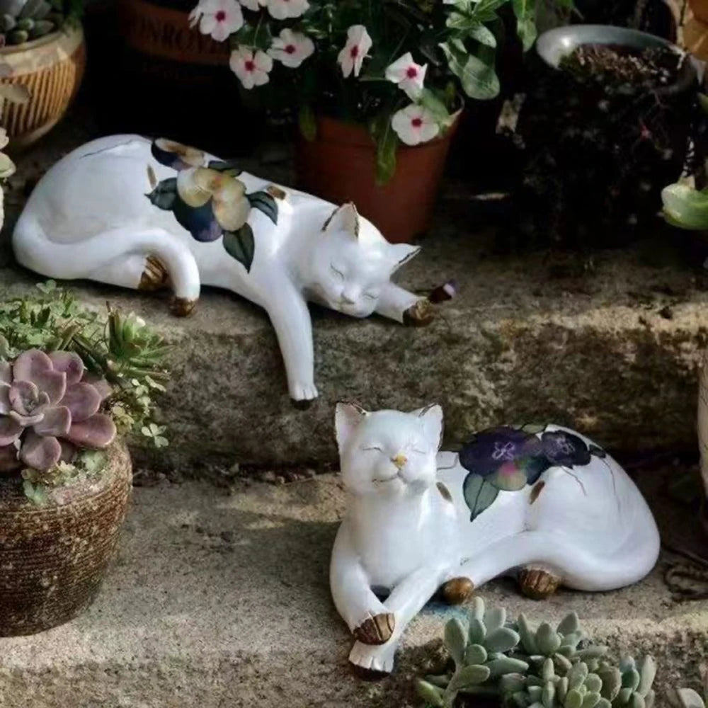 Sleeping Cat Garden Statues Outdoor,Cat Figurine Memorial Statue Makers Garden Resin Sleeping Cat Statues for Garden Decor Cat