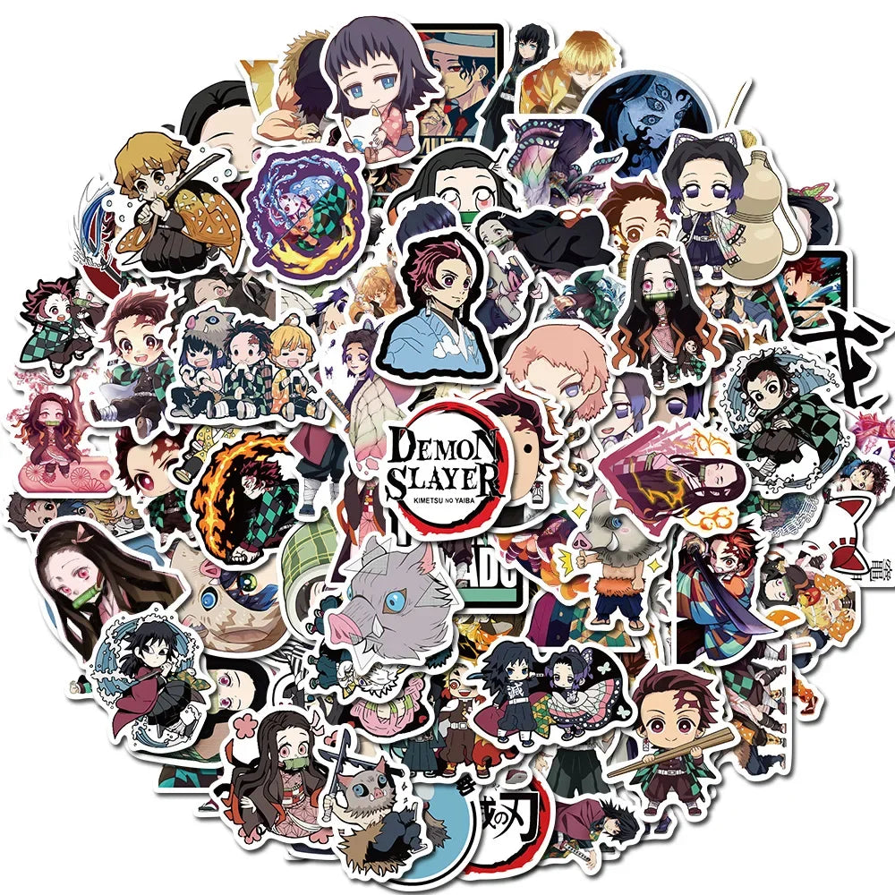 100 autocollants Demon Slayer, anime japonais, pour graffiti, skateboard, réfrigérateur, carnet, bagages, autocollant imperméable