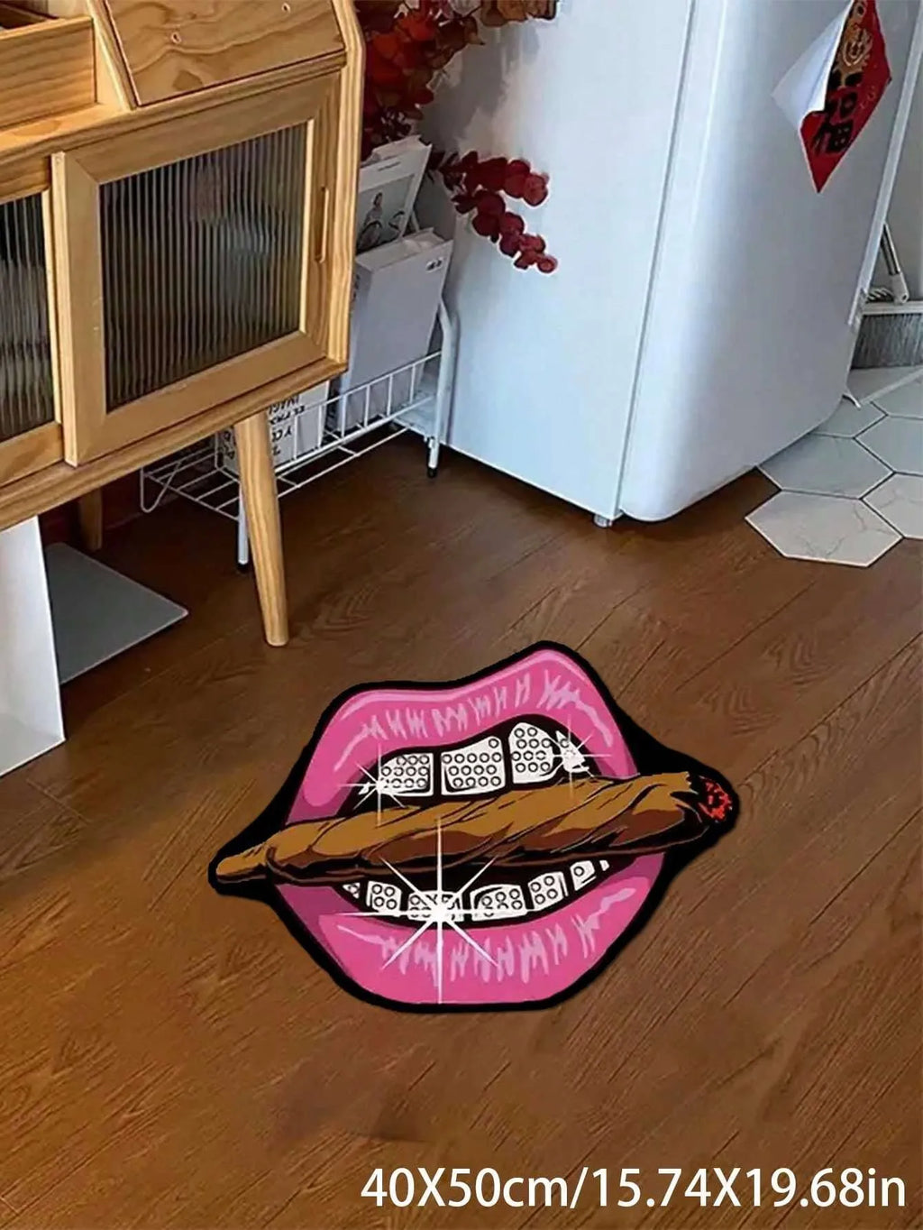 Tapis à Lèvres Roses Créatif VIKAMA, Tapis Décoratif Durable et Résistant à l'Usure pour Chevet, Chambre à Coucher, Paillasson d'Entrée, Tapis Décoratif pour la Maison