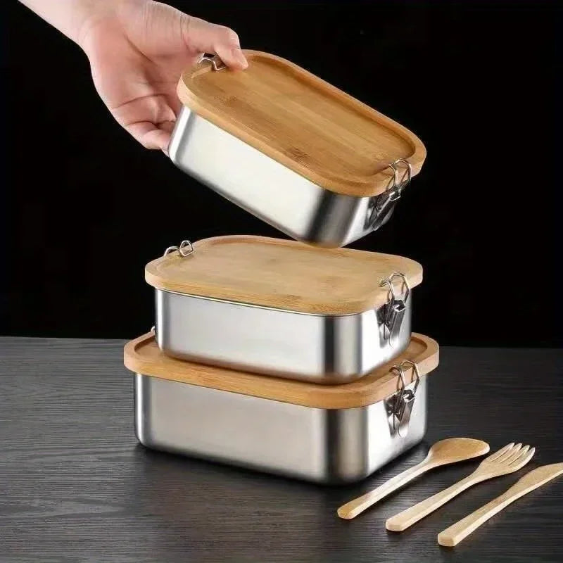 Fiambreras de acero inoxidable 304, recipientes sellados, caja de sushi portátil, bento para acampada, vajilla, portador de alimentos a prueba de fugas