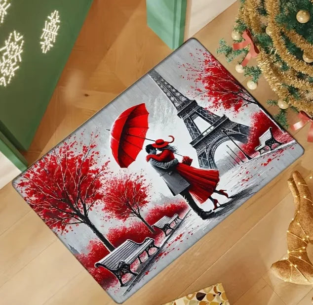 Felpudo de bienvenida de corazón para el Día de San Valentín, rectangular, con diseño de corazón rojo y blanco, lavable a mano para entrada de casa, decoración del hogar