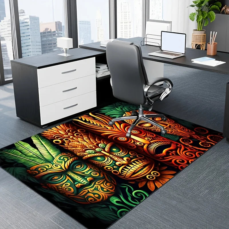 VIKAMA Alfombra Máscara Tiki para Dormitorio, Sala de Estar, Estudio, Alfombrilla de Puerta Decorativa para Entrada, Tapete Suave y Cómodo para el Hogar