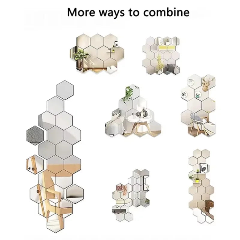 45 autocollants muraux miroir, autocollants muraux hexagonaux, autocollants de carreaux décoratifs DIY pour la maison