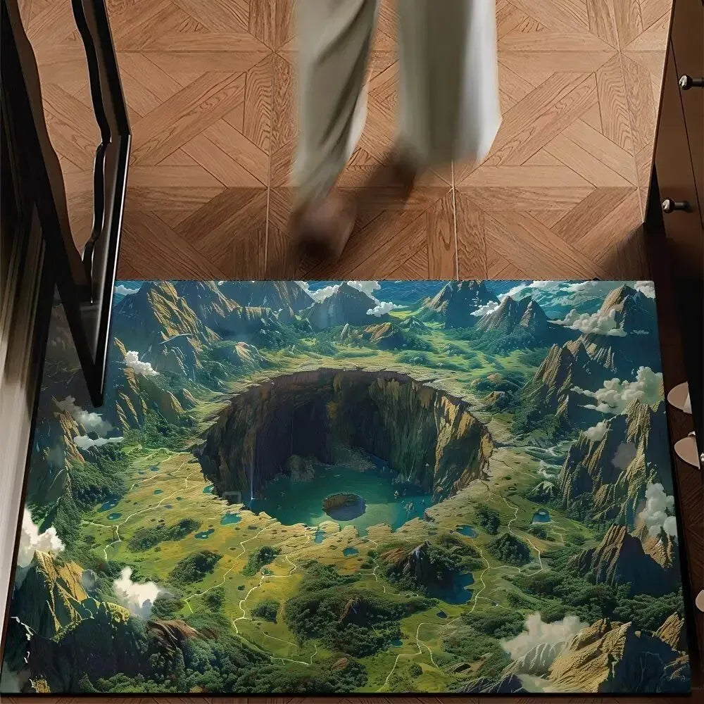 Alfombrilla de puerta con ilusión óptica 3D de cascada, paisaje natural, felpudo de bienvenida, antideslizante, absorbente de agua, alfombra de decoración para el hogar