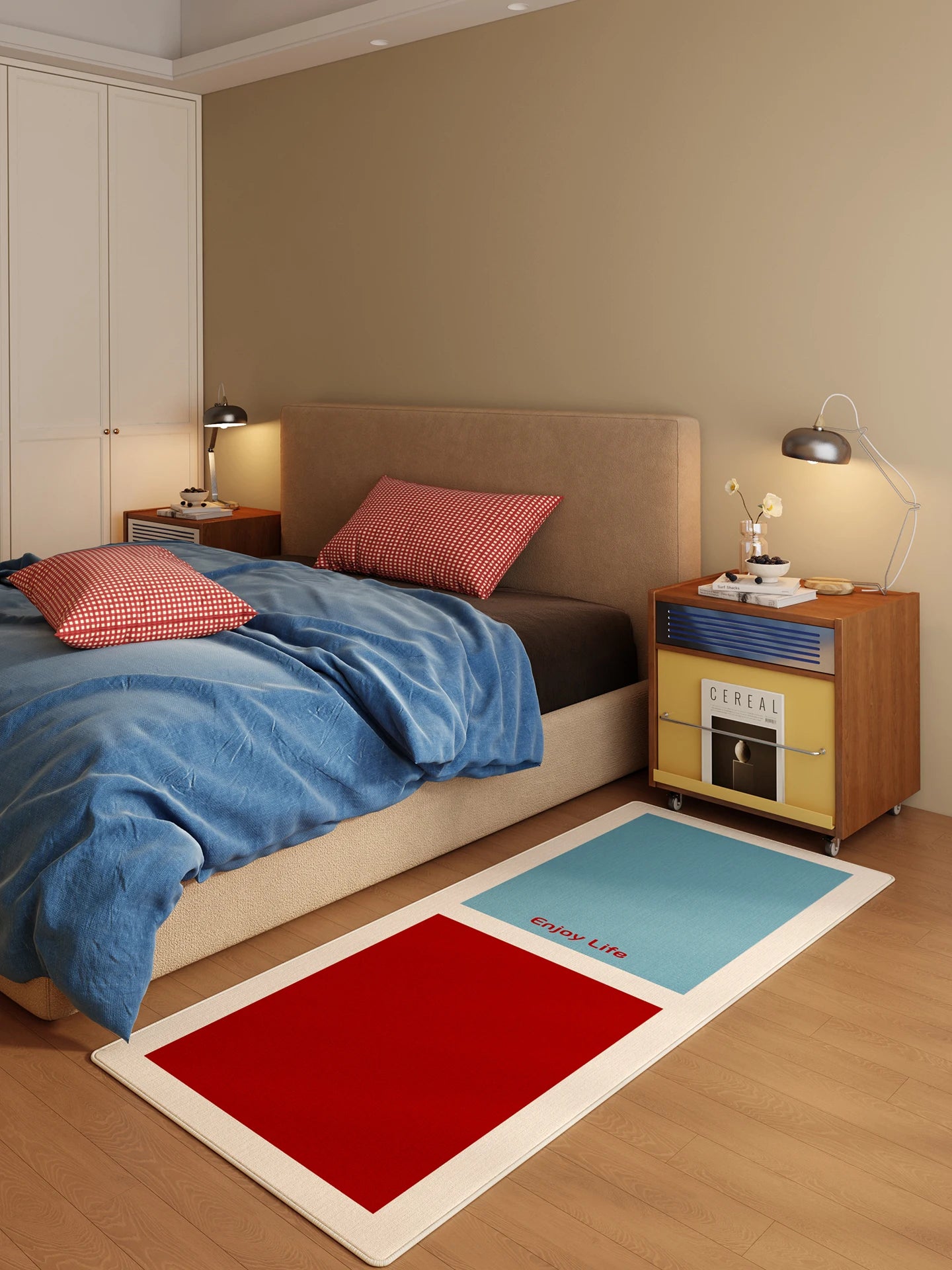 Alfombra Vintage a Cuadros VIKAMA, Alfombra Mullida de Peluche para Dormitorio, Sala de Estar, Decoración, Alfombrilla Larga para el Suelo, Decoración del Hogar