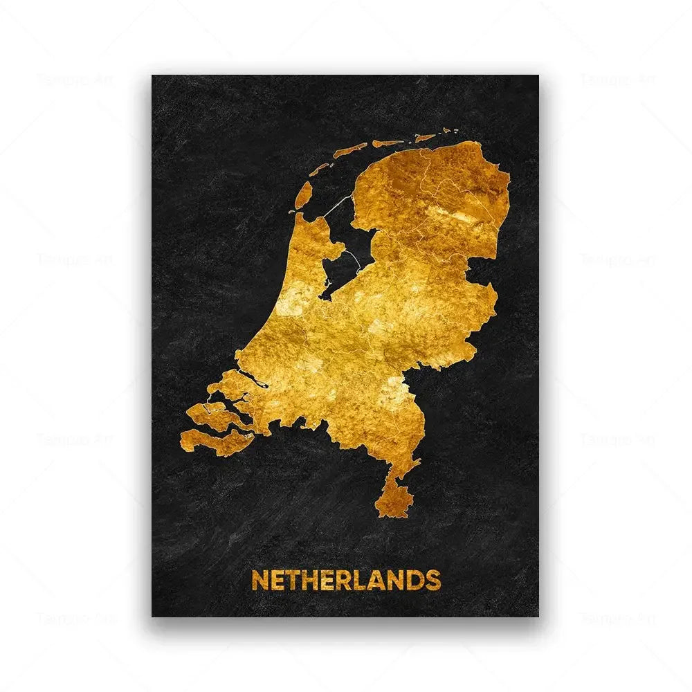Classic Abstract Wall Art Black Gold Lebanon Country Map HD Canvas Print Poster Home Living Room Bedroom Decoration