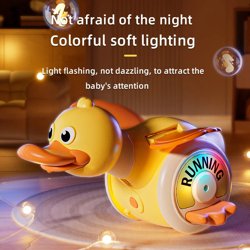 Canard Électrique Rotatif Simulation Recherche de Nourriture Rotation Libre Son&Lumière Musique Tummy Time Jouets de Ramper Jouet Éducatif
