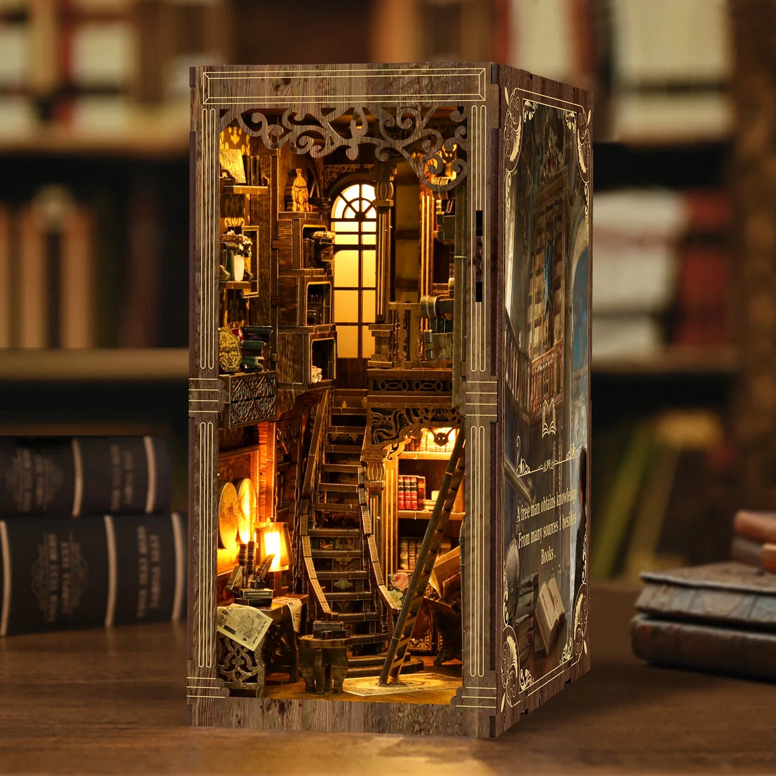 Kit de Bricolage pour Coin Lecture en Bois, Collection de Livres Vintage - Maquette de Maison Puzzle 3D, Cadeau de Noël et Black Friday