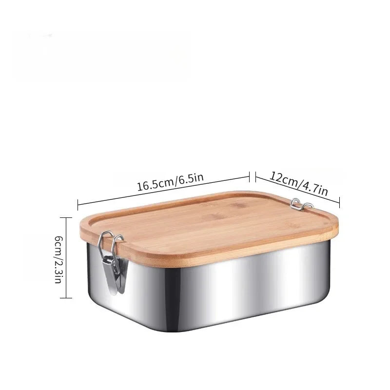 Nouvelle boîte à lunch en acier inoxydable 304 avec couvercle en bambou, boîte de conservation de style japonais, boîte à déjeuner, boîte à repas, boîte de rangement alimentaire
