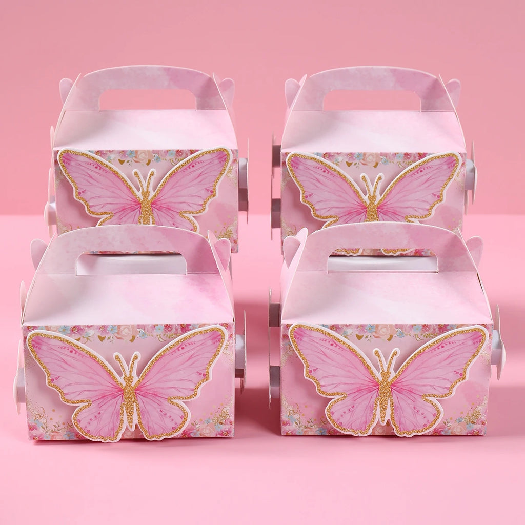 Boîte cadeau papillon bonbons, décorations de fête d'anniversaire papillon rose violet, fournitures de mariage pour enfants, boîte à biscuits pour baby shower