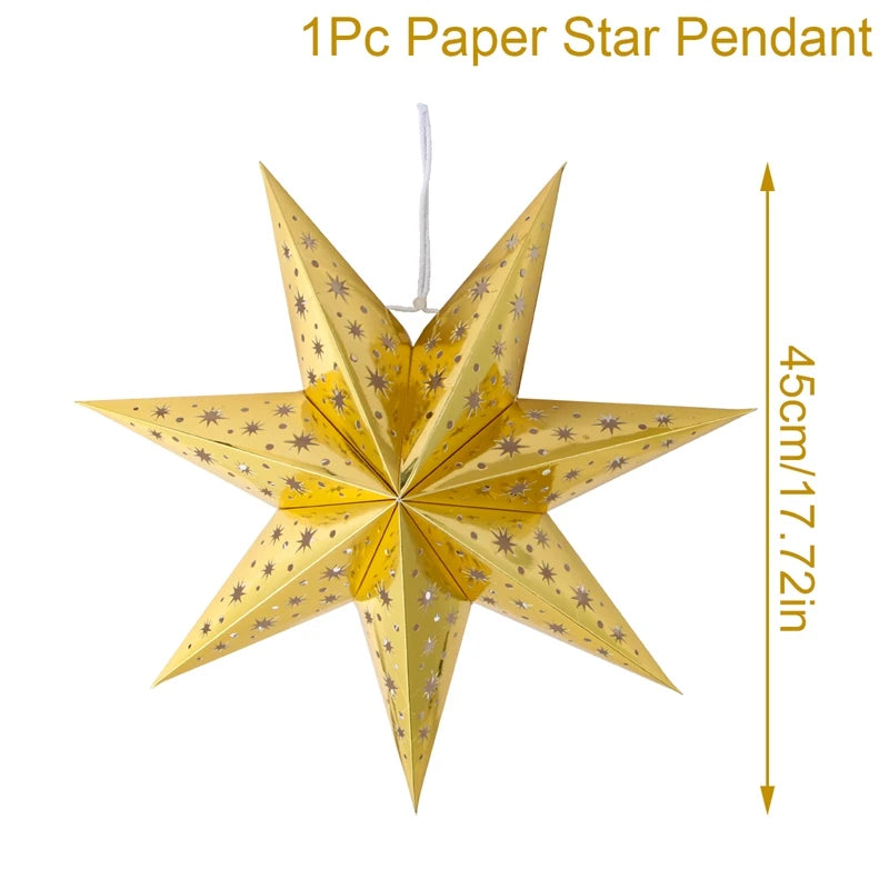 30-75cm Hollow Star Hanging Pendant Eid Mubarak Christmas Ramadan Decoration 2024 Islamic Muslim Party Decor Ramadan Kareem Gift