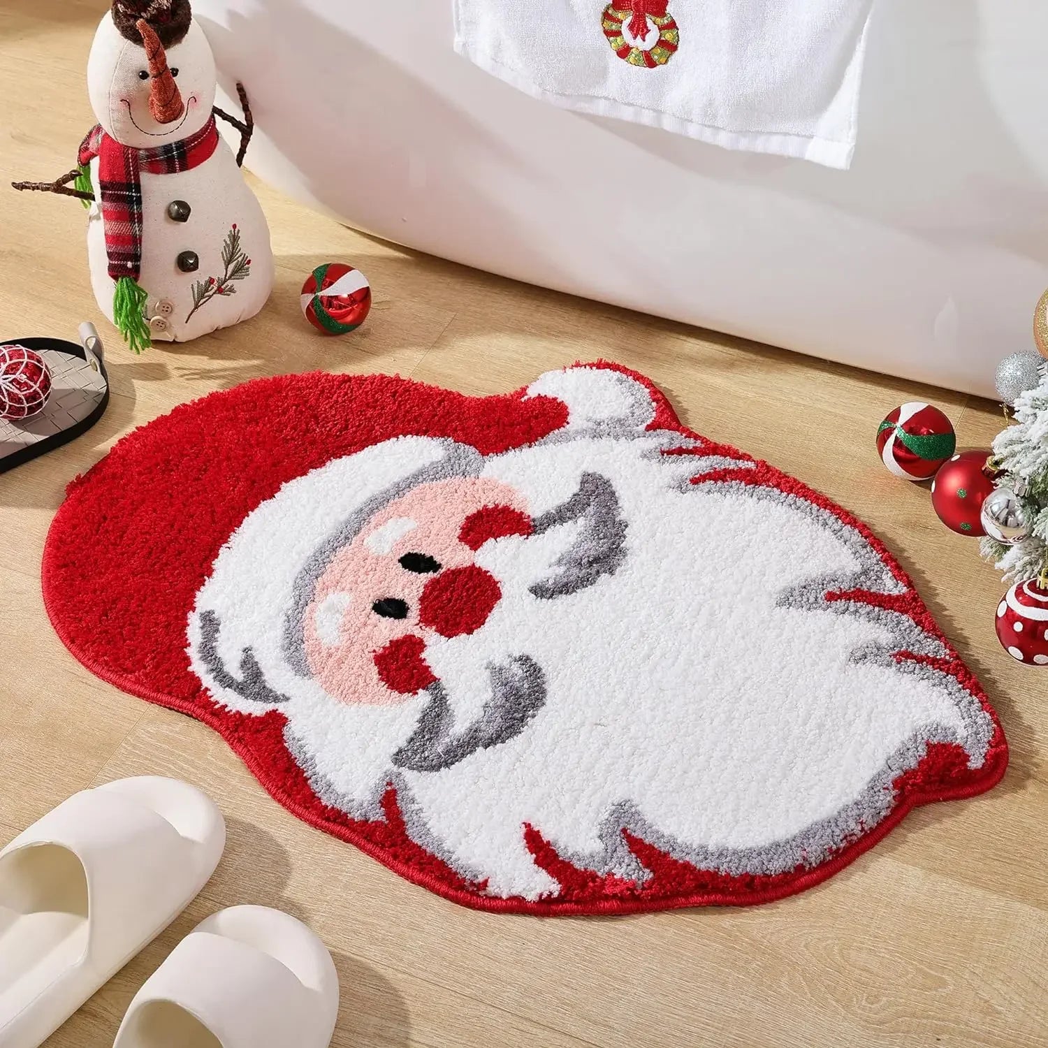 Alfombra de lana tipo VIKAMA de árbol de Navidad de dibujos animados, alfombrilla antideslizante suave, felpudo de entrada, ambiente festivo, decoración del hogar