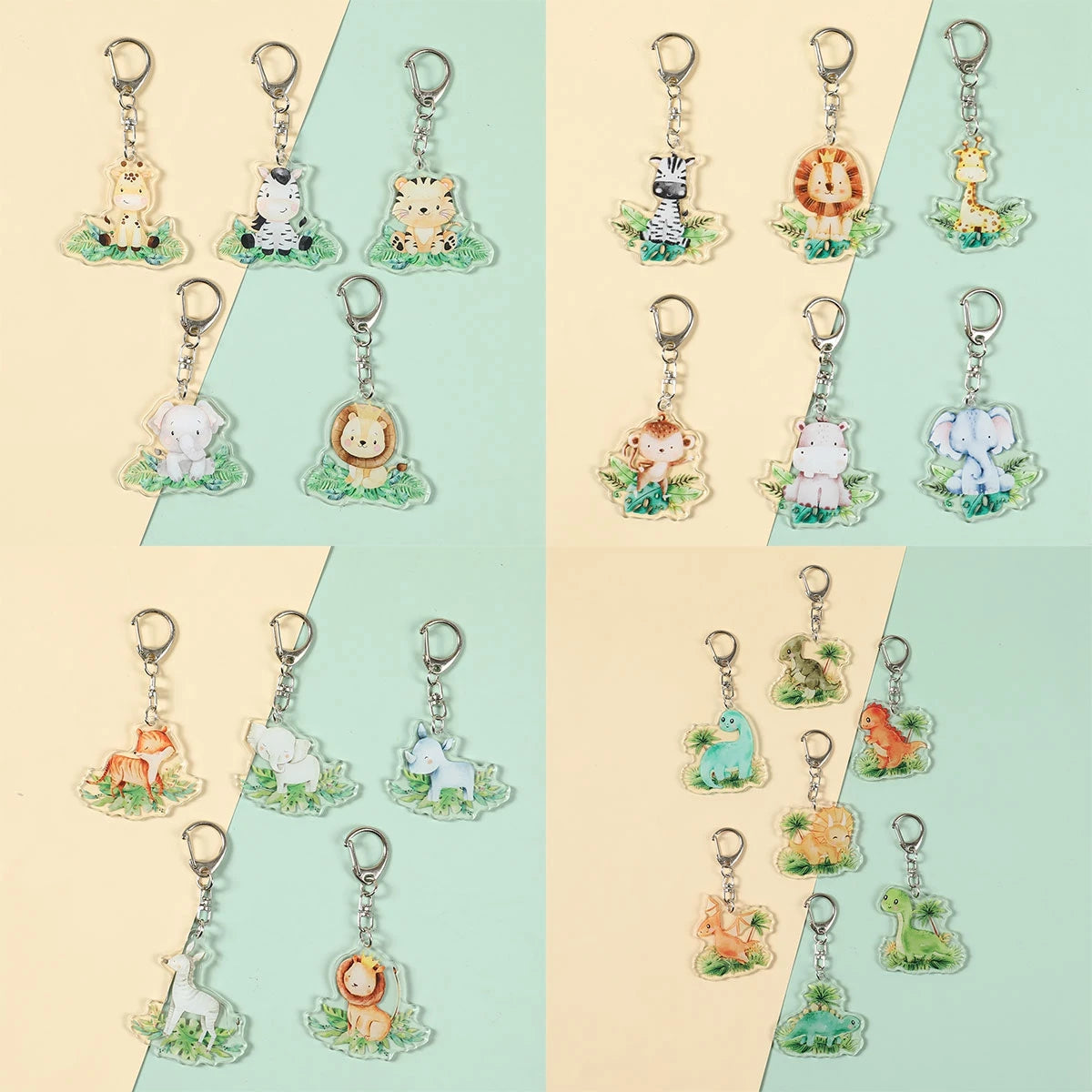 5 Pcs Porte-clés Animaux de la Jungle Safari Lion Girafe Éléphant Porte-clés Thème Animal Décor pour Fête de Naissance