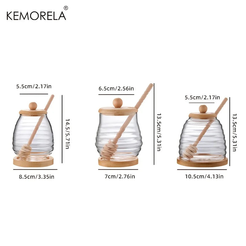 KEMORELA Tarro de Cristal Nido de Abeja Herramientas de Cocina Contenedor de Miel con Cucharón y Tapa Botella de Miel para Fiesta de Boda Comedor