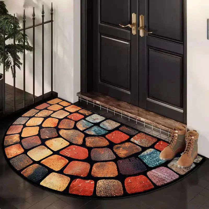 Alfombra Semicircular Bohemia VIKAMA, Felpudo de Entrada para Interiores y Exteriores, Alfombrilla de Puerta de Baño, Decoración Suave y Antideslizante para el Hogar.